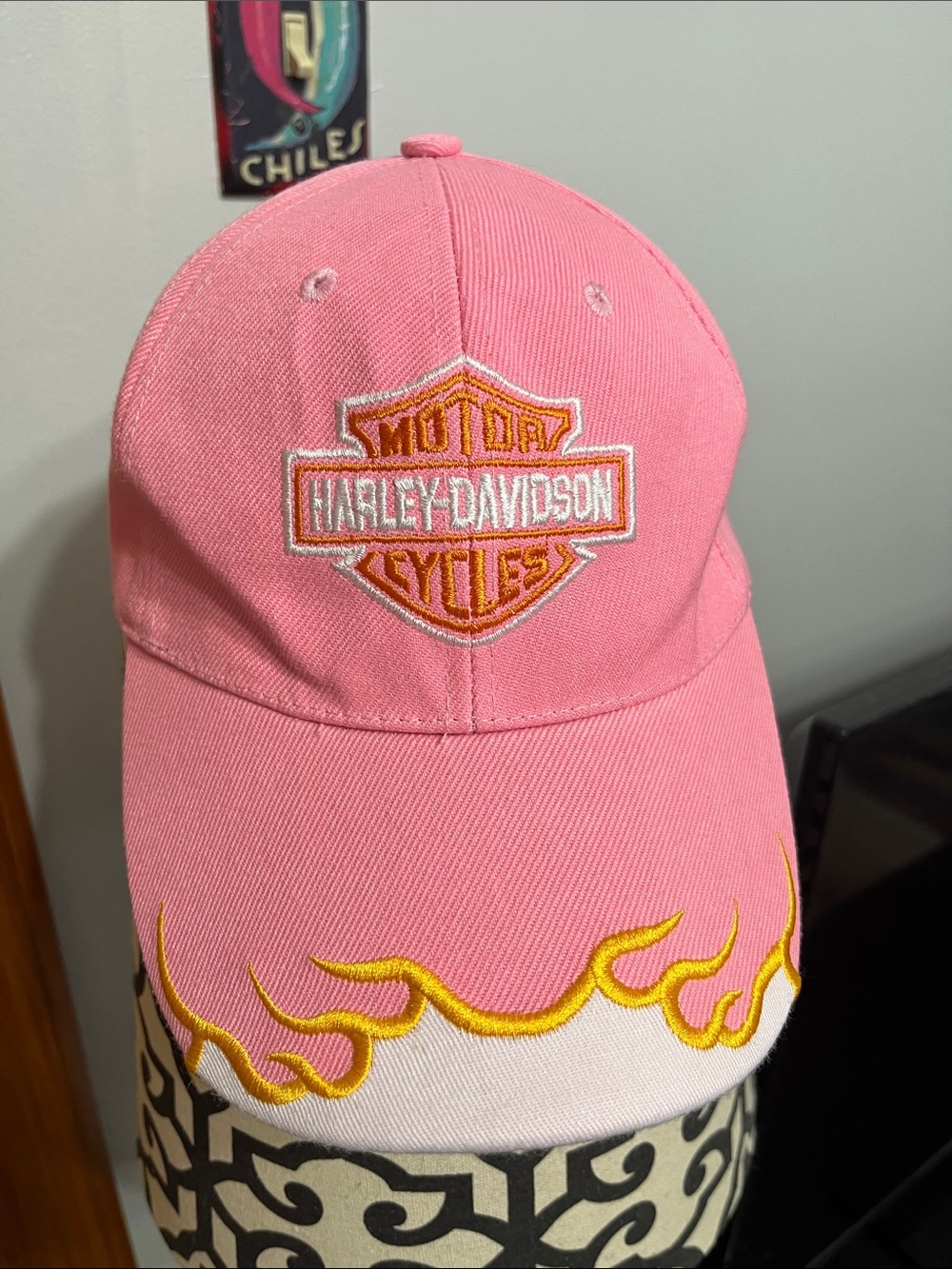Harley-Davidson Woman’s Pink Cap with Yellow Flame Embroidery